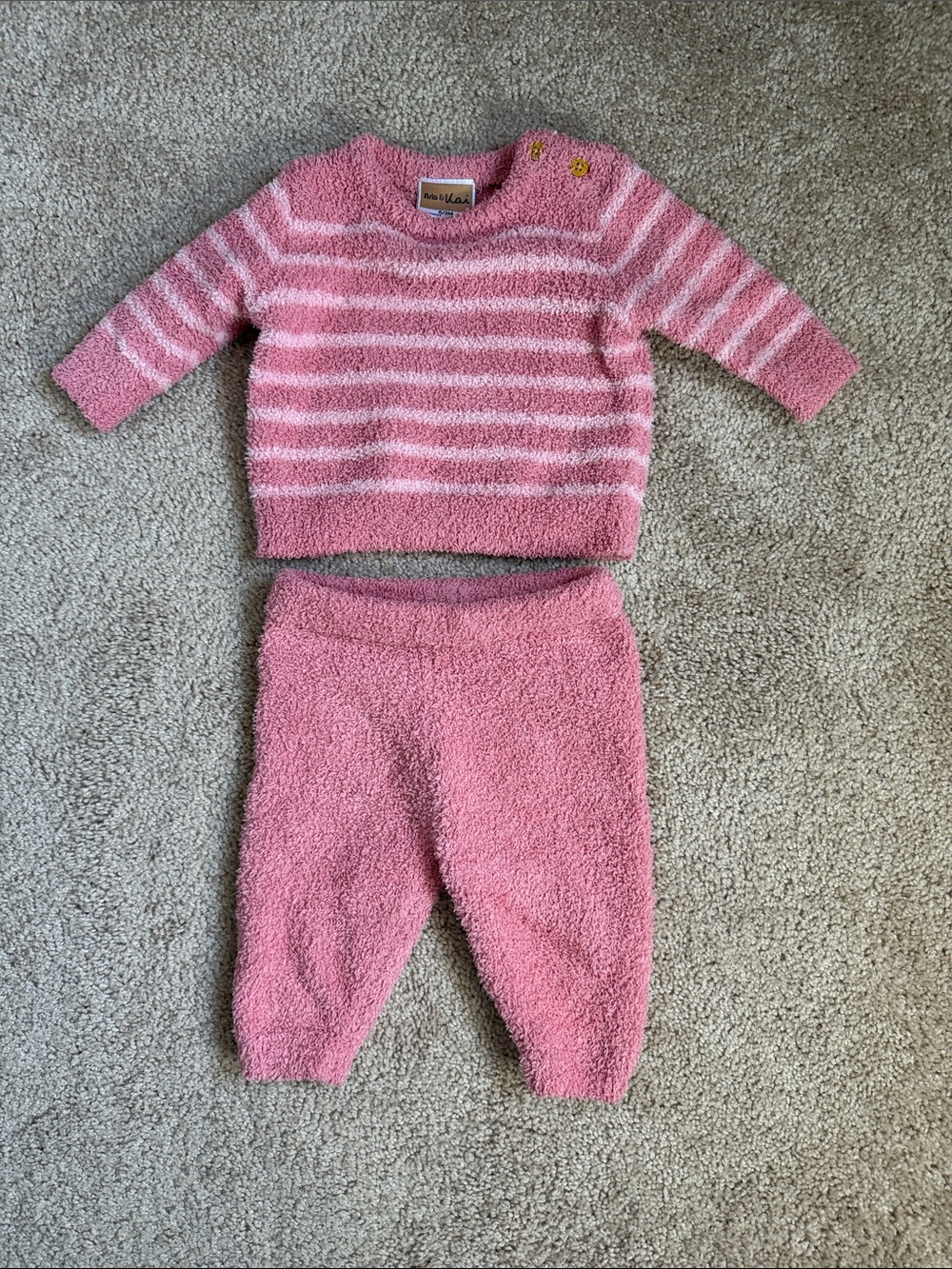 Arlo & Kai Pink & White Striped Fuzzy Baby Sweater & Pant Set   Size 0/3M